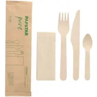 Papstar Holzbesteckset - Gabel, Messer, Löffel + Serviette 50-teilig.