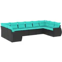 vidaXL 10-teiliges Gartensofa-Set mit Kissen, schwarzes Polyrattan