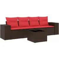 vidaXL 5-teiliges Gartensofa-Set mit Kissen, braun, Polyrattan