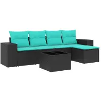 vidaXL 6-teiliges Gartensofa-Set mit Kissen, schwarzes Polyrattan