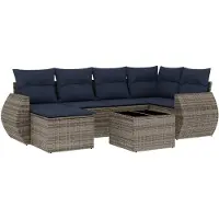 vidaXL 7-teiliges Gartensofa-Set mit Kissen, grau, Polyrattan
