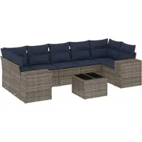 vidaXL 8-teiliges Gartensofa-Set mit Kissen, grau, Polyrattan