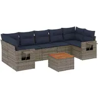 vidaXL 8-teiliges Gartensofa-Set mit Kissen, grau, Polyrattan