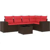 vidaXL 6-teiliges Gartensofa-Set mit Kissen, braun, Polyrattan
