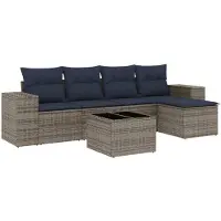 vidaXL 6-teiliges Gartensofa-Set mit Kissen, grau, Polyrattan