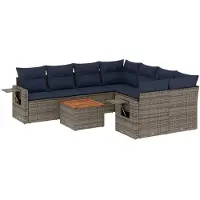 vidaXL 9-teiliges Gartensofa-Set mit Kissen, grau, Polyrattan