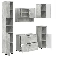 vidaXL Badezimmermöbel-Set 5 pcs Beton Grau Sperrholz und Metall