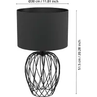 Eglo Tischlampe Nimlet, Tischleuchte, monochrom, Nachttischlampe aus Textil und Metall in Schwarz, Wohnzimmerlampe, Lampe mit Schalter, E27 Fassung