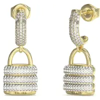GUESS JUBE05407JWYGT/U Damen-Ohrringe Ohrhänger Pave Padlock Goldfarben