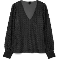 Vero Moda Langarmshirt "VMBECCA LS V-NECK LACE TOP JRS NOOS", Damen, Gr. XS, schwarz, Jersey, Obermaterial: 100% Polyester, unifarben, normal, V-Ausschnitt, Shirts Langarmshirt