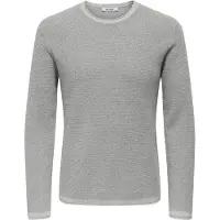 Only & Sons Herren Pullover ONSERIC REG 12 STRUC CREW KNIT - Regular Fit - 22029952 Light Grey Melange W. Medium Grey Melange - L