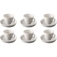 Palmer Da Vinci Tassen und Untertassen im 6er Set, Porzellan, Kaffeeassen 0,20 L, Unterteller Ø 14 cm, off weiß glänzend, modern, für Tee, Kakao