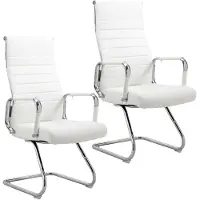 SVITA Office Comfort 2er Set Besucherstuhl Freischwinger Mit Armlehne HB Kunstleder Weiß