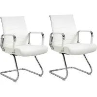 SVITA Office Comfort 2er Set Besucherstuhl Freischwinger Mit Armlehne LB Kunstleder Weiß