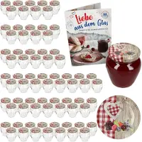 MamboCat 75er Set Marmeladengläser 212 ml Holz-Herz Rot Beeren Deckel TO 63 Einweckgläser