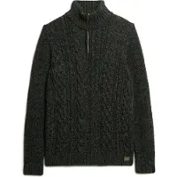 Superdry für Herren. M6110639A Zopfstrickpullover Jacob schwarz mit halbem Reißverschluss (L), Lässig, Acryl