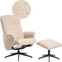 Beliani Relaxsessel mit Fußhocker Beige Bouclé Stoff Drehbar Manuell Verstellbar Liegefunktion Modern Retro Fernsehsessel