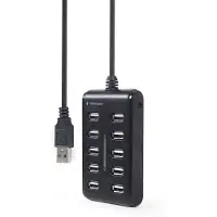 Gembird 10-Port USB 2.0 Hub in Schwarz - Kompaktes Multifunktions-Ladegerät