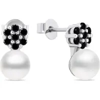Brilio Silver Unmissable pearl earrings with black zircons EA612WBC