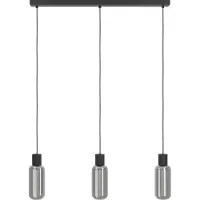 Eglo Hängelampe Maione, Pendelleuchte Rauchglas über Esstisch, 3-flammige Deckenlampe aus Metall, E27, L 77 cm