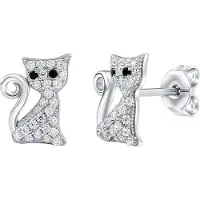 Silvego Playful silver earrings Cats with clear zircons Bessie MW01038E