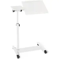 Aktiv shop GmbH ELONEO mobiler Betttisch auf Rollen, Stehtisch höhenverstellbar/breitenverstellbar, Tischplatte neigbar/klappbar, Bett-Beistelltisch für Krankenbett, Pflegebett, Laptoptisch (Weiß)