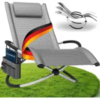 Aktiv shop GmbH ELONEO Schaukelliege Outdoor mit Tasche, Relaxliege bis 180kg, Schaukelsessel Outdoor, Liegestuhl wetterfest, Sonnenliege, graukariert