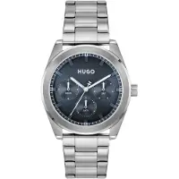 HUGO Multifunktionsuhr "BRIGHT SPORT", silberfarben, blau, Armbanduhren, Herren, silberfarben, Multifunktionsuhr, Quarzuhr, Armbanduhr, Herrenuhr, Edelstahlarmband, analog