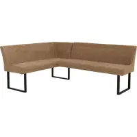 Mendler Eckbank MCW-O82, Esszimmerbank Bank, (310g/m²) Chenille Stoff/Textil Metall 159x210cm hellbraun
