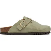 Scholl Fae Damenpantolette, Leder, Sage (Hellgrün), Leder-Korkfußbett - Damenschuhe Pantolette / Zehentrenner, Grün, leder