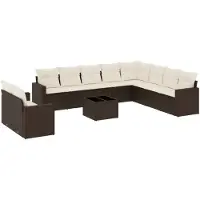 vidaXL 11-tlg. Garten-Sofagarnitur mit Kissen Braun Poly Rattan