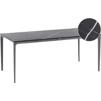 Beliani Gartentisch Schwarz u. Dunkelgrau HPL-Platte Marmor Optik Rechteckig 180x90 cm mit Metallgestell Alu Modern Outdoor Esstisch für 6 Personen