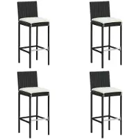 vidaXL Garten-Barhocker mit Kissen 4 Stk. Schwarz Poly Rattan