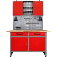 Ondis24 Werkstatt-Set "Werner" 120 cm, mit Lochwandsystem inkl. Haken, mit LED