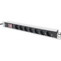 Digitus Steckdosenleiste mit Aluminiumprofil und Schalter, 7-fach Schutzkontaktsteckdose, 2 m Zuleitung Schutzkontaktstecker, 2 m, Typ F, Aluminium, Schwarz, China, 7 AC-Ausgänge