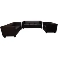 Mendler 3-2-1 Sofagarnitur Couchgarnitur Loungesofa Lille Kunstleder, schwarz