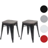 Mendler 2er-Set Hocker HWC-A73 inkl. Holz-Sitzfläche, Metallhocker Sitzhocker, Metall Industriedesign stapel 70397