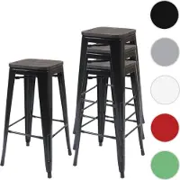 Mendler 4er-Set Barhocker HWC-A73 inkl. Holz-Sitzfläche, Barstuhl Tresenhocker, Metall Industriedesign stapelbar schwarz