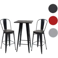 Mendler Set Stehtisch + 2x Barhocker HWC-A73 inkl. Holz-Tischplatte, Barstuhl Bartisch, Metall Industriedesign, schwarz