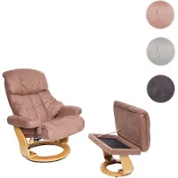 MCA Relaxsessel Calgary XXL, TV-Sessel Hocker, 180kg belastbar Stoff/Textil braun, Gestell naturbraun