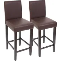 Mendler 2er-Set Barhocker Barstuhl M37 Kunstleder braun, dunkle Füße