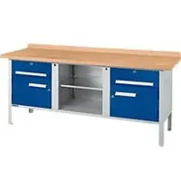 Schäfer Shop Kastenwerkbank PW 200-0, Buche Multiplexplatte, bis 750 kg, B 2000 x T 700 x H 840 mm, Enzianblau