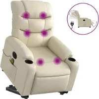 vidaXL Massagesessel mit Aufstehhilfe Elektrisch Creme Kunstleder