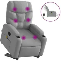 vidaXL Elektrischer Massagesessel mit Aufstehhilfe Hellgrau Stoff