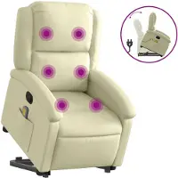 vidaXL Massagesessel mit Aufstehhilfe Creme Echtleder