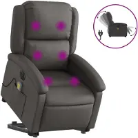 vidaXL Massagesessel mit Aufstehhilfe Elektrisch Grau Echtleder