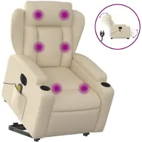 vidaXL Elektrischer Massagesessel mit Aufstehhilfe Creme Stoff