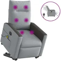 vidaXL Elektrischer Massagesessel mit Aufstehhilfe Hellgrau Stoff