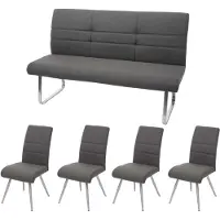 Mendler Set 4x Esszimmerstuhl+Sitzbank HWC-G55, Bank Küchenstuhl Stuhl, Stoff/Textil Edelstahl grau-braun Bank 160cm