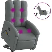 vidaXL Elektrischer Massagesessel mit Aufstehhilfe Dunkelgrau Stoff